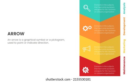 Arrow Infographic With Vertical Shape Concept For Slide Presentation With 4 Point List And Arrow Shape Direction