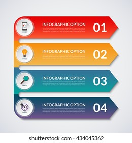 Arrow infographics options banner. Vector template with 4 options, steps, parts. Design elements for workflow layout, brochure, diagram, chart, report, number and step options, web design