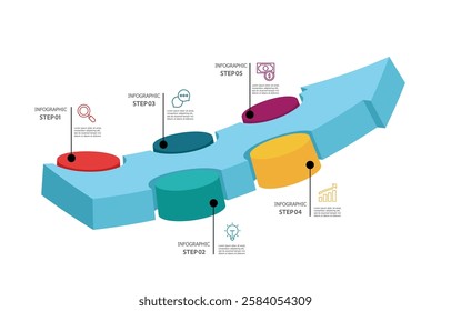 arrow infographics timeline business workflow report background with business icon 5 steps for presentation vector illustration