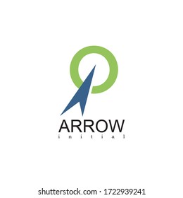 arrow and initial O in green color logo design.