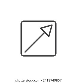 Arrow inside square line icon. linear style sign for mobile concept and web design. Arrow right up outline vector icon. Symbol, logo illustration. Vector graphics