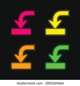Arrow Into Drive Symbol four color glowing neon vector icon