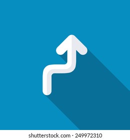 Up Arrow Of Irregular Zig Zag Line Icon. Modern Design Flat Style Icon With Long Shadow Effect