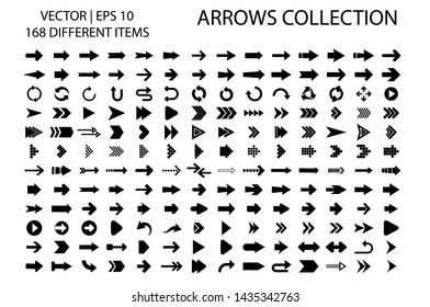 Arrow isolated black vector icons set. Arrows icon collection for web, mobile app. Arrow vector download icon set. Arrows vector curve flat collection. Application digital button illustration 