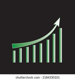 Up arrow, isolated diagram on black background. Business development, progress, financial company statistics, high results, investment growth concept, schedule