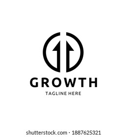Arrow Up Isolated on Black Circular Logo Design