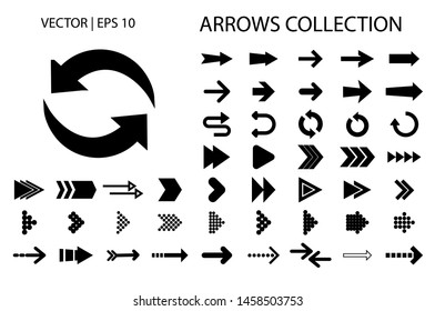 Arrow isolated vector icon set. Arrows icon collection for web, mobile app. Arrow vector download icon set. Arrows vector curve flat collection. Application digital button illustration 