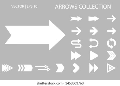 Arrow isolated vector icon set. Arrows icon collection for web, mobile app. Arrow vector download icon set. Arrows vector curve flat collection. Application digital button illustration 