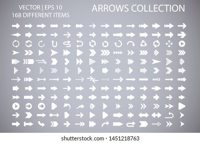 Arrow isolated vector icons set. Arrows icon collection for web, mobile app. Arrow vector download icon set. Arrows vector curve flat collection. Application digital button illustration 