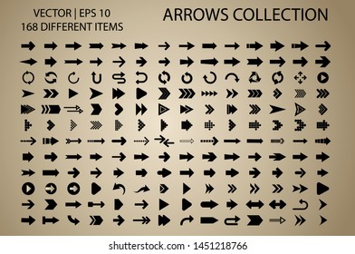 Arrow isolated vector icons set. Arrows icon collection for web, mobile app. Arrow vector download icon set. Arrows vector curve flat collection. Application digital button illustration 
