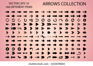 Arrow isolated vector icons set. Arrows icon collection for web, mobile app. Arrow vector download icon set. Arrows vector curve flat collection. Application digital button illustration 