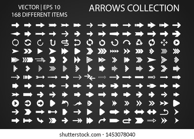 Arrow isolated vector icons set. Arrows icon collection for web, mobile app. Arrow vector download icon set. Arrows vector curve flat collection. Application digital button illustration 