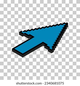 Icono de píxel isométrico de flecha, cursor web clic símbolo del ratón, ilustración vectorial del puntero del ordenador.