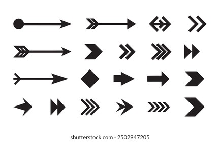 Arrow item icons pack set collection, silhouette Vector illustration design, black and white 