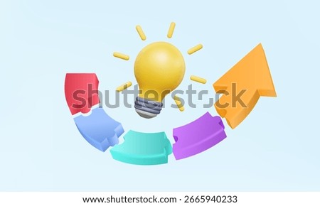Arrow jigsaw puzzle with Yellow light bulb New idea join business Brainstorming teamwork partnership connection technology design Development innovation processes presentation. 3d vector illustration
