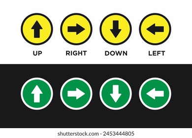 Arrow keys icon set left right and up down arrow buttons yellow and green colors