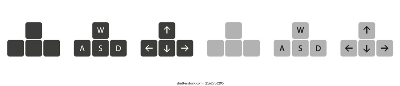 Pfeiltasten-Tastatur und WASD-Icon-Set. Signieren Sie die Tastatur, Vektorgrafik.  Vektorgrafik 