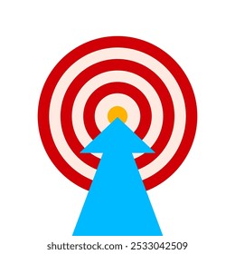 Arrow leading point to target icon placing red goal dartboard symbol, symbolizing clear and compelling objective, archery target with arrow isolated, business mission setting concept, victory sign