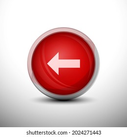 Arrow to the left in 3D Shiny Red Keys for web Icons, Education Icons and Punctuation Icons. Vector Illustration