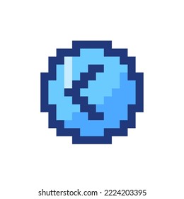 Arrow left button pixelated RGB color ui icon. Move back. Previous track. Simplistic filled 8bit graphic element. Retro style design for arcade, video game art. Editable vector isolated image
