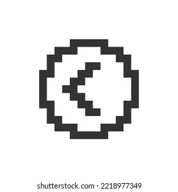 Arrow left button pixelated ui icon. Move back. Toolbar control. Previous track. Menu. Editable 8bit graphic element. Outline isolated vector user interface image for web, mobile app. Retro style