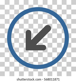 Arrow Left Down rounded icon. Vector illustration style is flat iconic bicolor symbol inside a circle, cobalt and gray colors, transparent background. Designed for web and software interfaces.