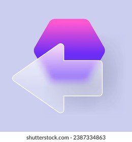 Arrow Left with glassmorphism effect. Transparent pointer direction glass icon. Vector illustration
