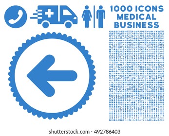 Arrow Left icon with 1000 medical business cobalt vector design elements. Set style is flat symbols, white background.