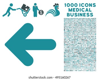 Arrow Left icon with 1000 medical commerce soft blue vector design elements. Collection style is flat bicolor symbols, white background.