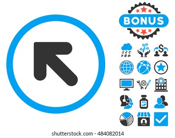 Arrow Up Left icon with bonus design elements. Vector illustration style is flat iconic bicolor symbols, blue and gray colors, white background.