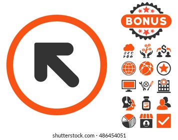 Arrow Up Left icon with bonus design elements. Vector illustration style is flat iconic bicolor symbols, orange and gray colors, white background.