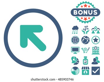 Arrow Up Left icon with bonus elements. Vector illustration style is flat iconic bicolor symbols, cobalt and cyan colors, white background.
