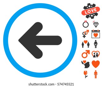 Arrow Left icon with bonus marriage symbols. Vector illustration style is flat iconic symbols for web design, app user interfaces.