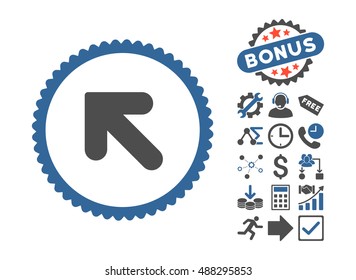 Arrow Up Left icon with bonus pictograph collection. Vector illustration style is flat iconic bicolor symbols, cobalt and gray colors, white background.