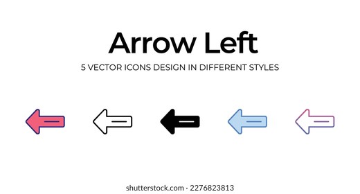 arrow left Icon Design in Five style with Editable Stroke. Line, Solid, Flat Line, Duo Tone Color, and Color Gradient Line. Suitable for Web Page, Mobile App, UI, UX and GUI design.