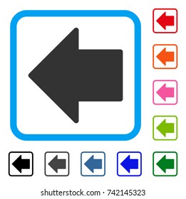 Arrow Left icon. Flat grey pictogram symbol in a light blue rounded squared frame. Black, gray, green, blue, red, orange color variants of Arrow Left vector. Designed for web and app user interface.