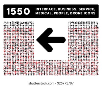 Arrow Left icon and other web interface, business, tools, people, medical service and awards vector symbols. Style is bicolor flat symbols, intensive red and black colors, rounded angles, white