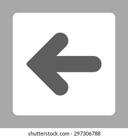 Arrow Left icon from Primitive Buttons OverColor Set. This rounded square flat button is drawn with dark gray and white colors on a silver background.