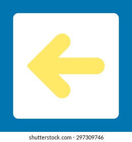 Arrow Left icon from Primitive Buttons OverColor Set. This rounded square flat button is drawn with yellow and white colors on a blue background.