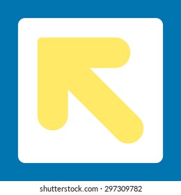 Arrow Up Left icon from Primitive Buttons OverColor Set. This rounded square flat button is drawn with yellow and white colors on a blue background.