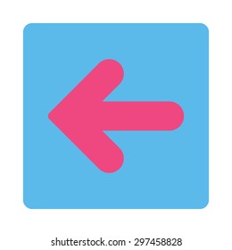 Arrow Left icon from Primitive Buttons OverColor Set. This rounded square flat button is drawn with pink and blue colors on a white background.