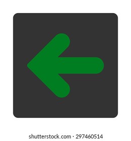 Arrow Left icon from Primitive Buttons OverColor Set. This rounded square flat button is drawn with green and gray colors on a white background.