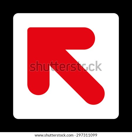 Arrow Up Left icon from Primitive Buttons OverColor Set. This rounded square flat button is drawn with red and white colors on a black background.