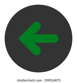 Arrow Left icon from Primitive Round Buttons OverColor Set. This round flat button is drawn with green and gray colors on a white background.