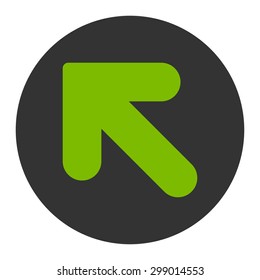 Arrow Up Left icon from Primitive Round Buttons OverColor Set. This round flat button is drawn with eco green and gray colors on a white background.