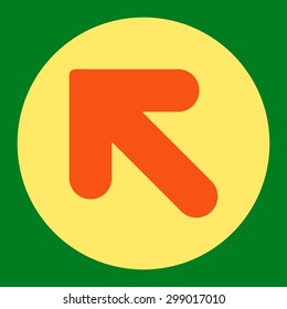 Arrow Up Left icon from Primitive Round Buttons OverColor Set. This round flat button is drawn with orange and yellow colors on a green background.