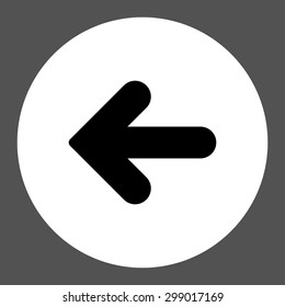 Arrow Left icon from Primitive Round Buttons OverColor Set. This round flat button is drawn with black and white colors on a gray background.
