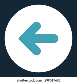 Arrow Left icon from Primitive Round Buttons OverColor Set. This round flat button is drawn with blue and white colors on a dark blue background.
