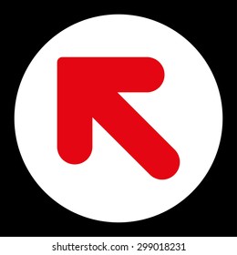 Arrow Up Left icon from Primitive Round Buttons OverColor Set. This round flat button is drawn with red and white colors on a black background.