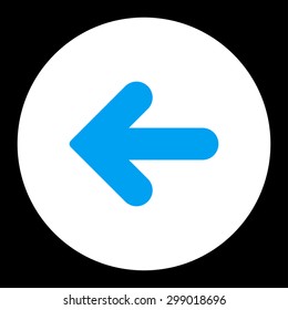 Arrow Left icon from Primitive Round Buttons OverColor Set. This round flat button is drawn with blue and white colors on a black background.